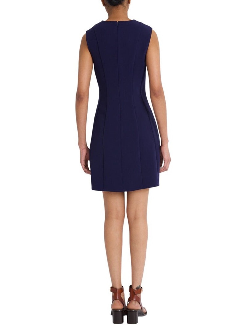Sleeveless Navy Shift Dress with Keyhole Neck - Picture 2 of 5